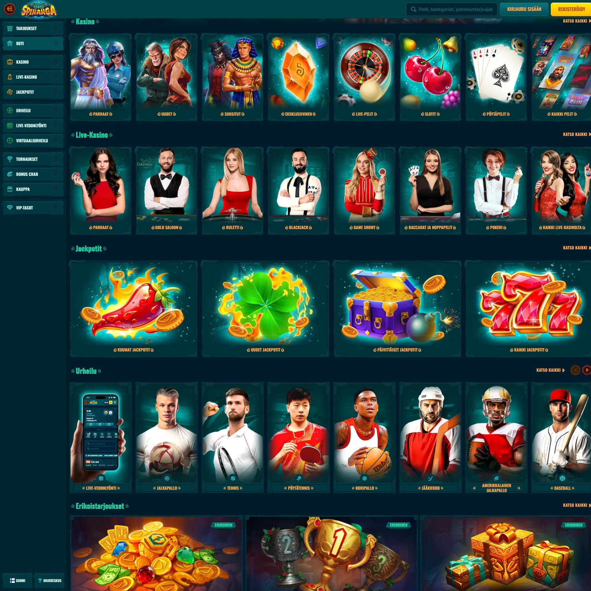 Suomalaiset nettikasinot tarjoavat monia hyötyjä pelaajille. Spinanga Casino on suosittelemamme nettikasino, jolle voit lunastaa bonuksia ja muita etuja.