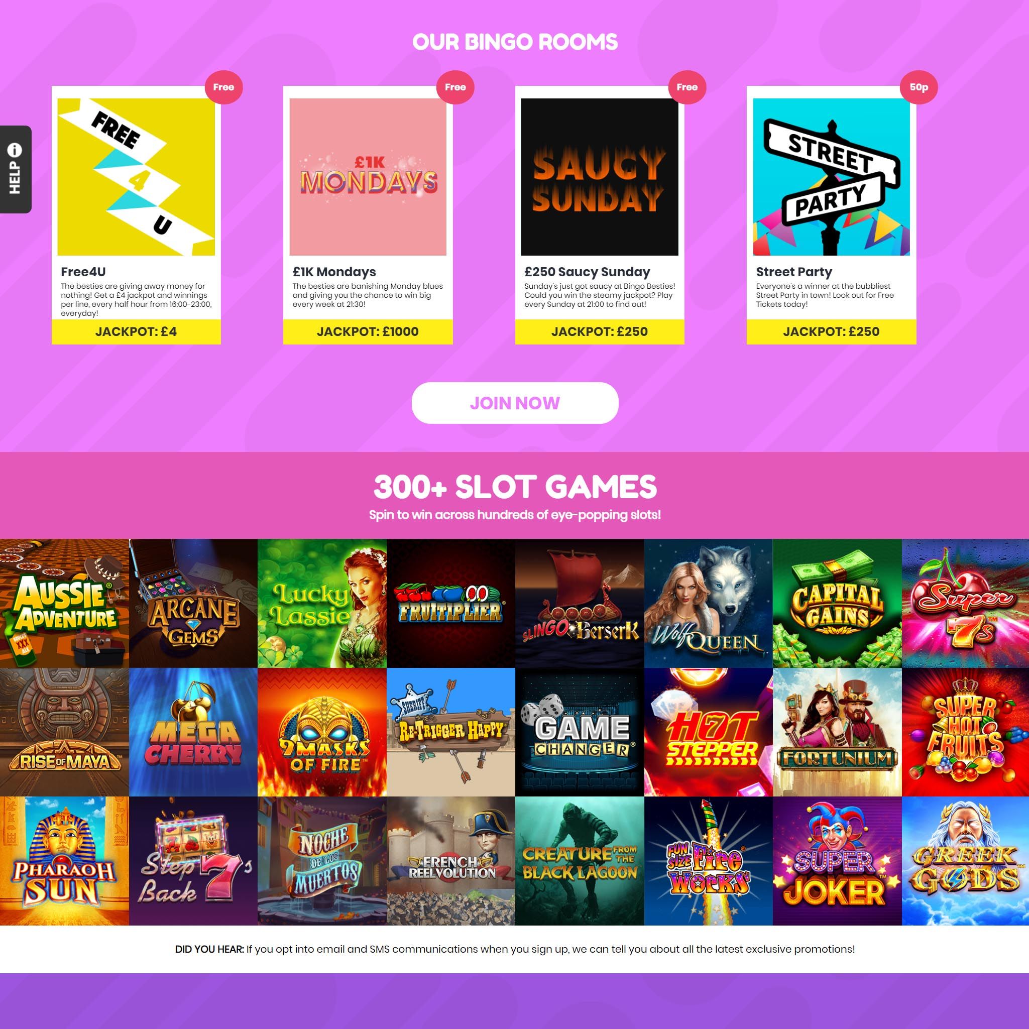 Bingo Besties full games catalogue