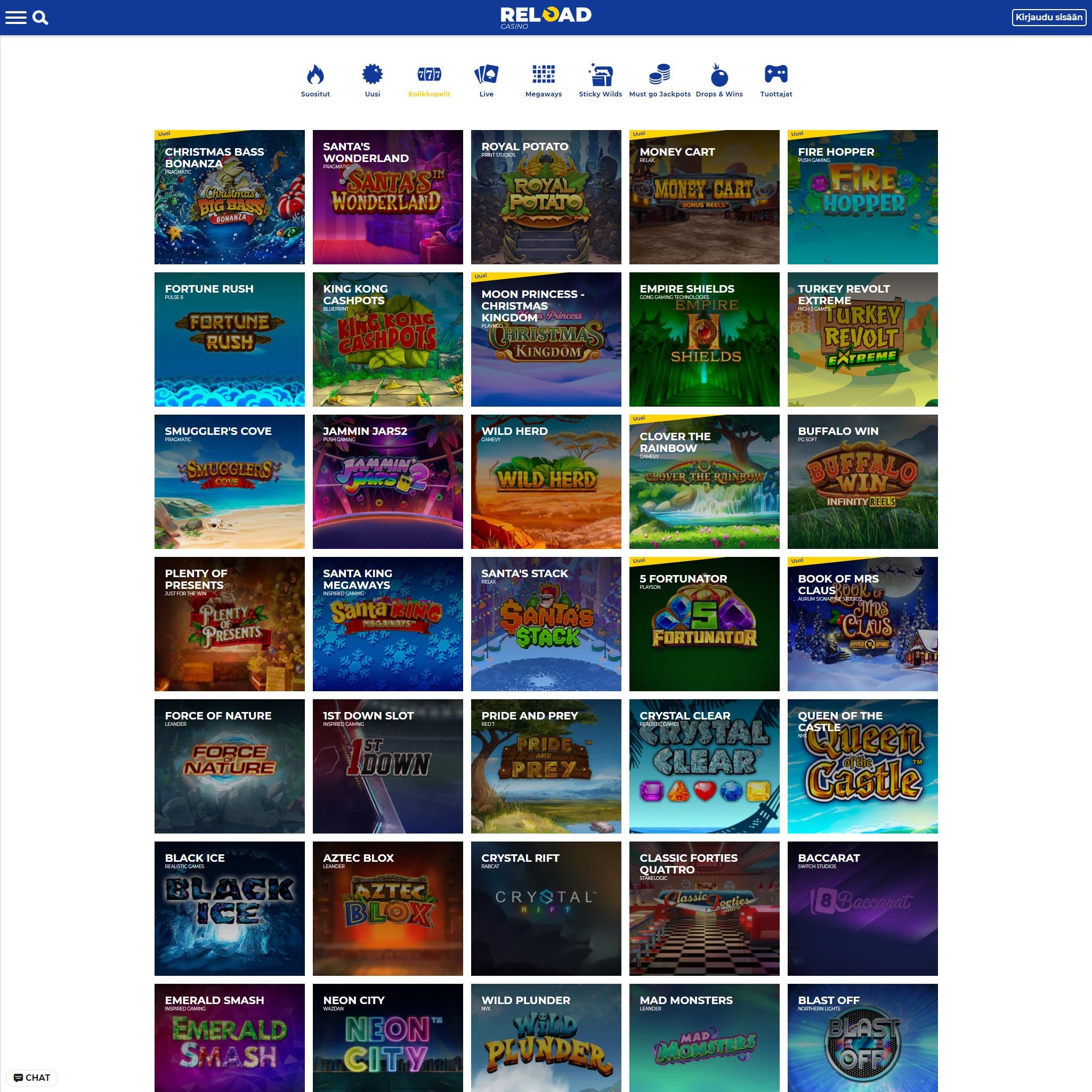 Reload Casino full games catalogue
