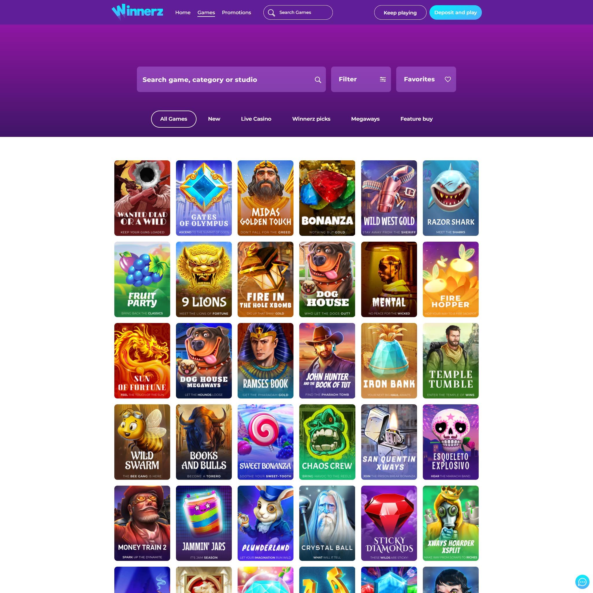 Winnerz Casino full games catalogue