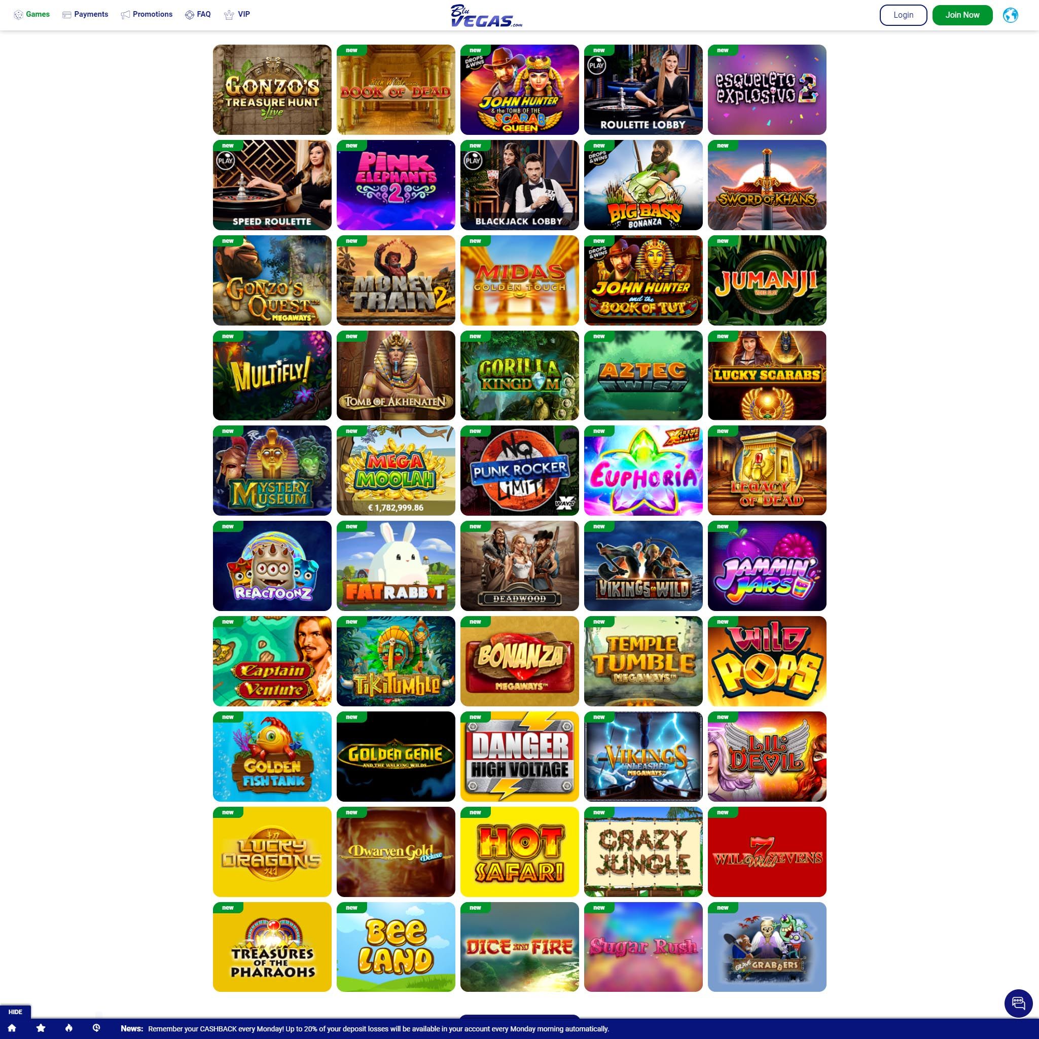BluVegas Casino full games catalogue
