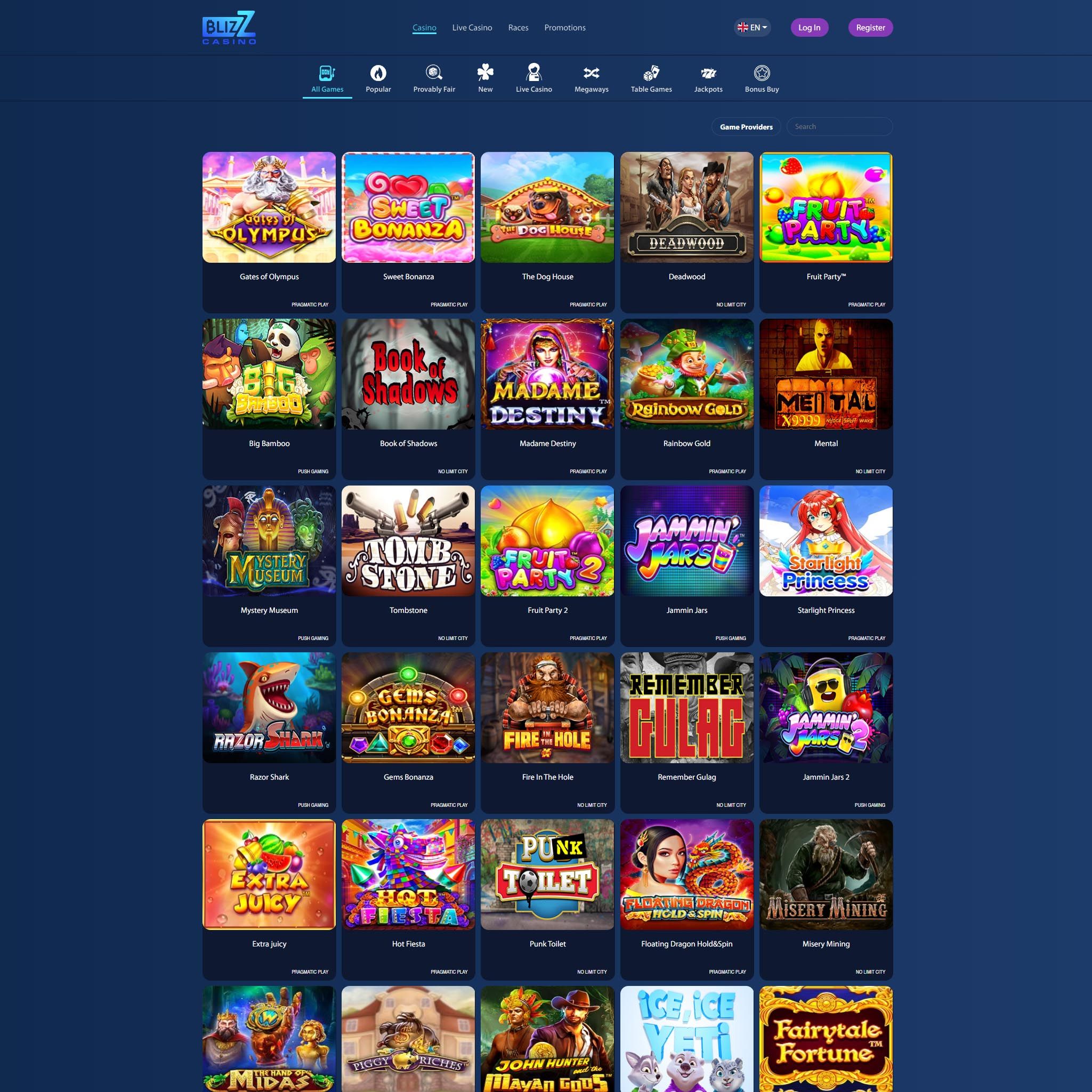 Blizz Casino full games catalogue