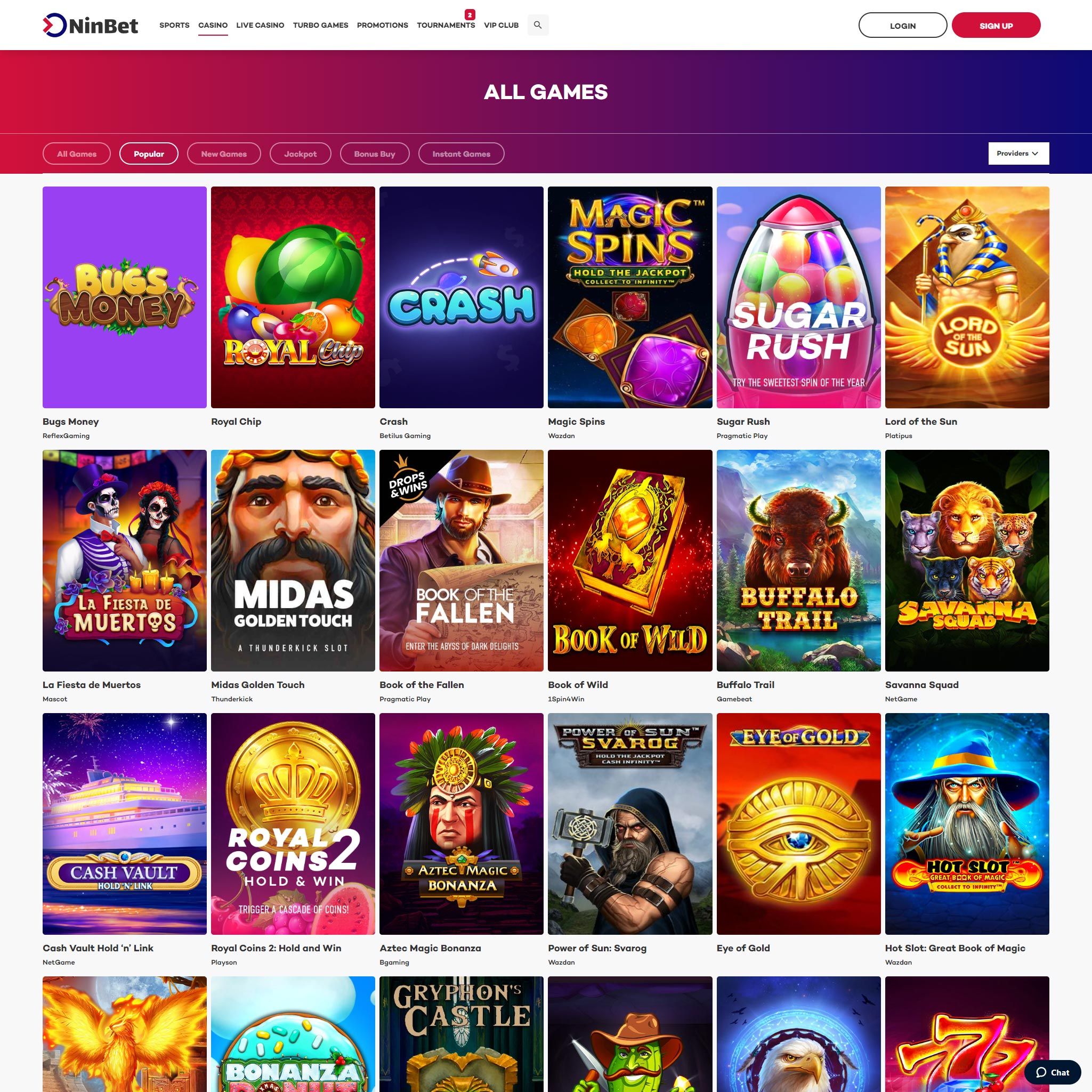 NinBet Casino full games catalogue