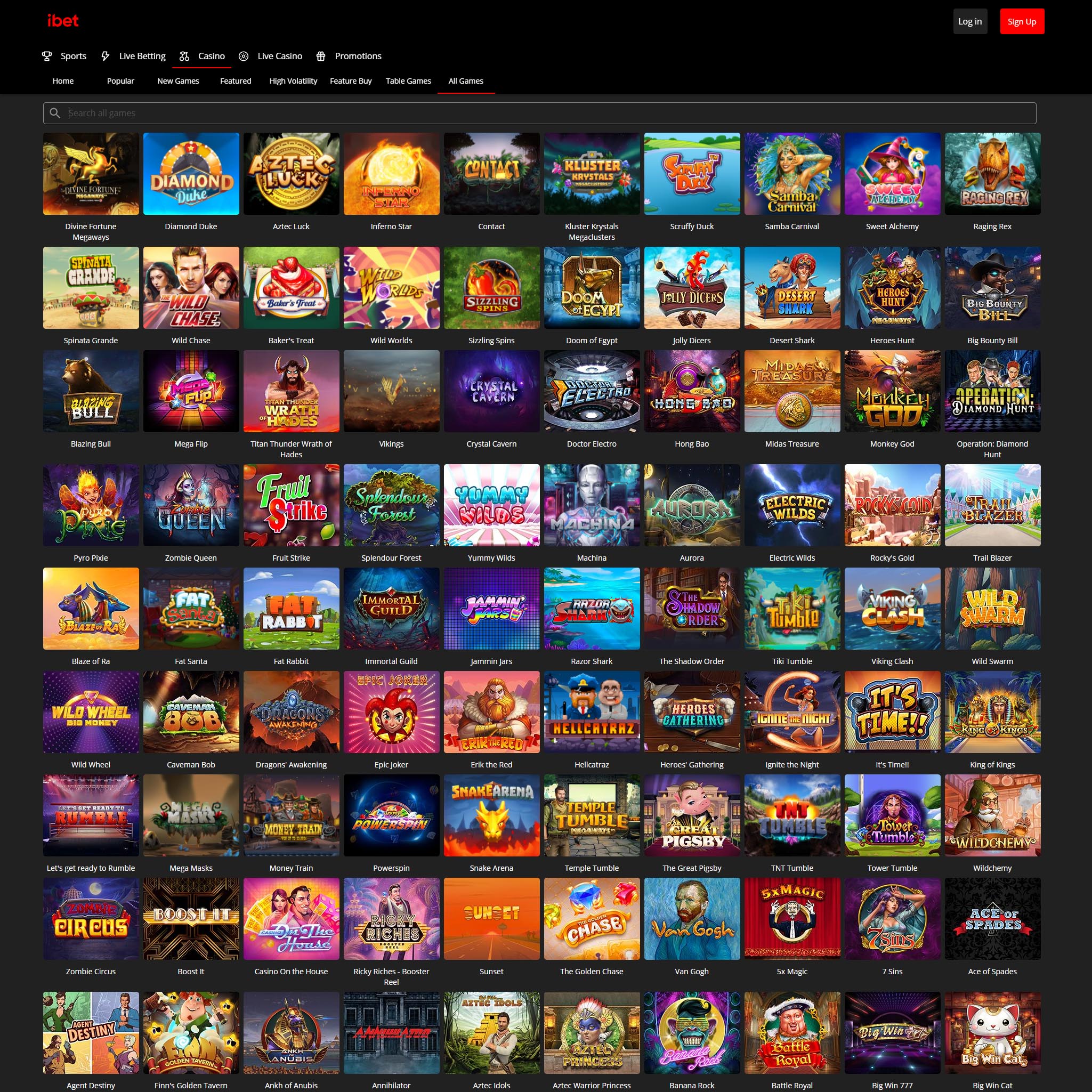 iBet Casino full games catalogue