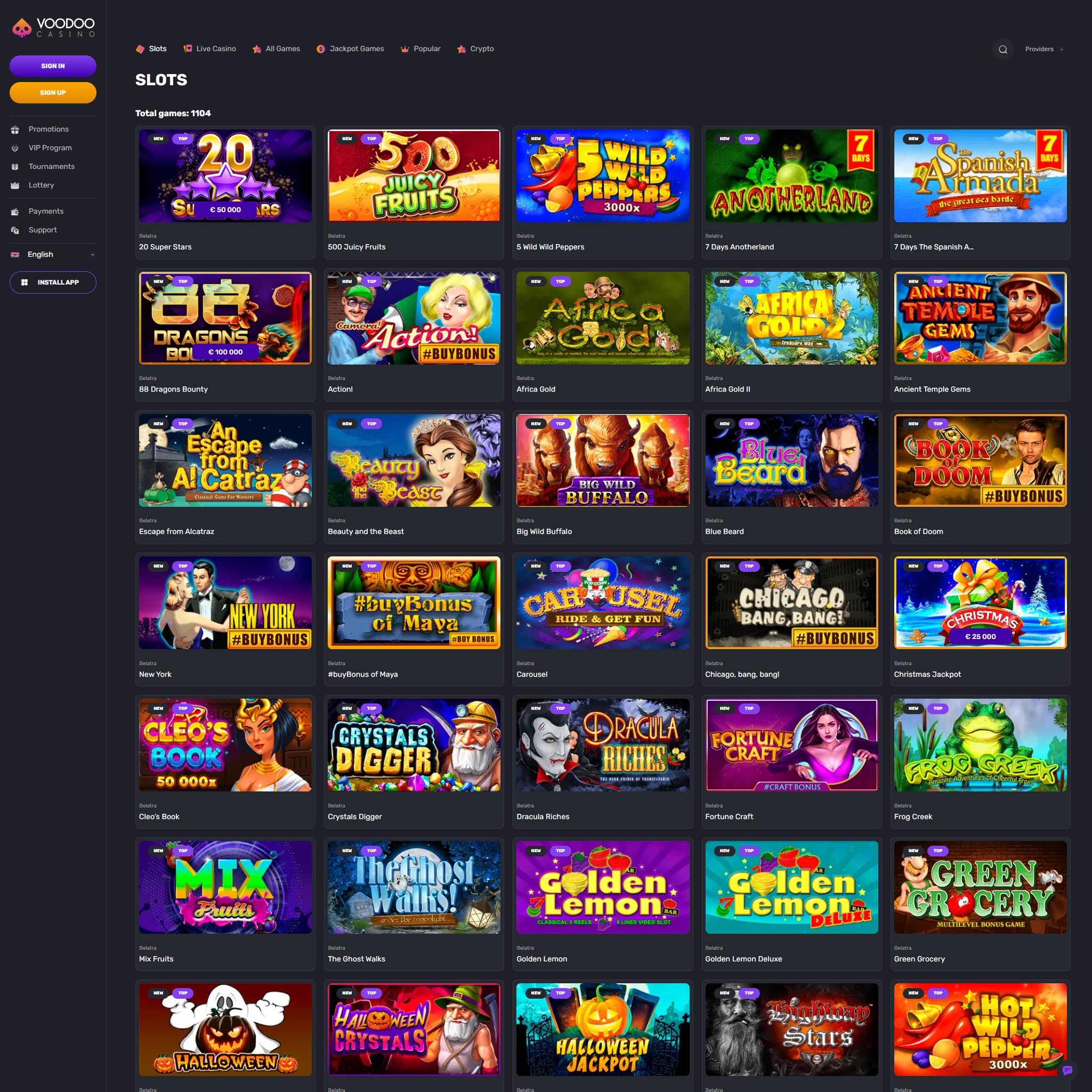 Voodoo Casino full games catalogue