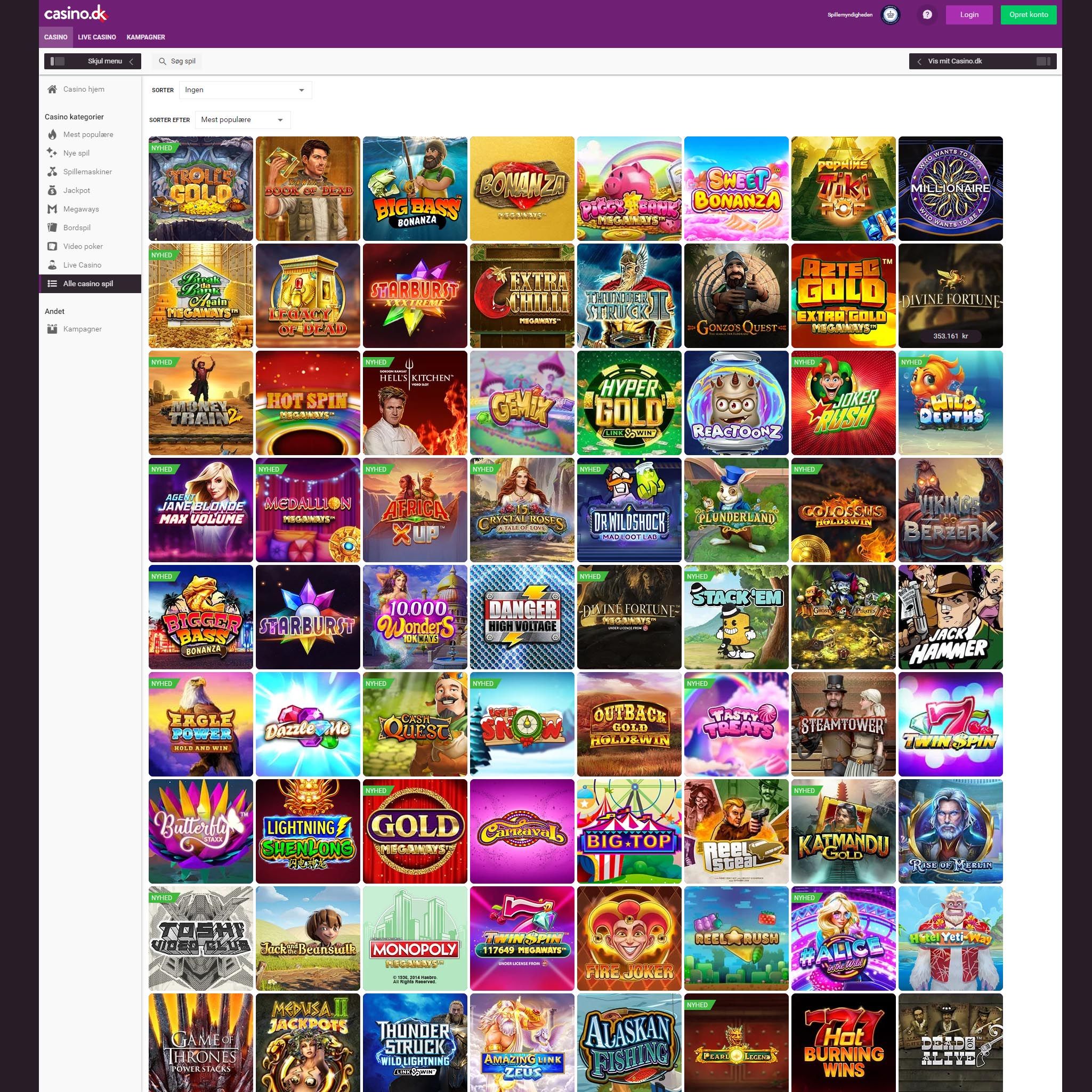 Casino.DK full games catalogue