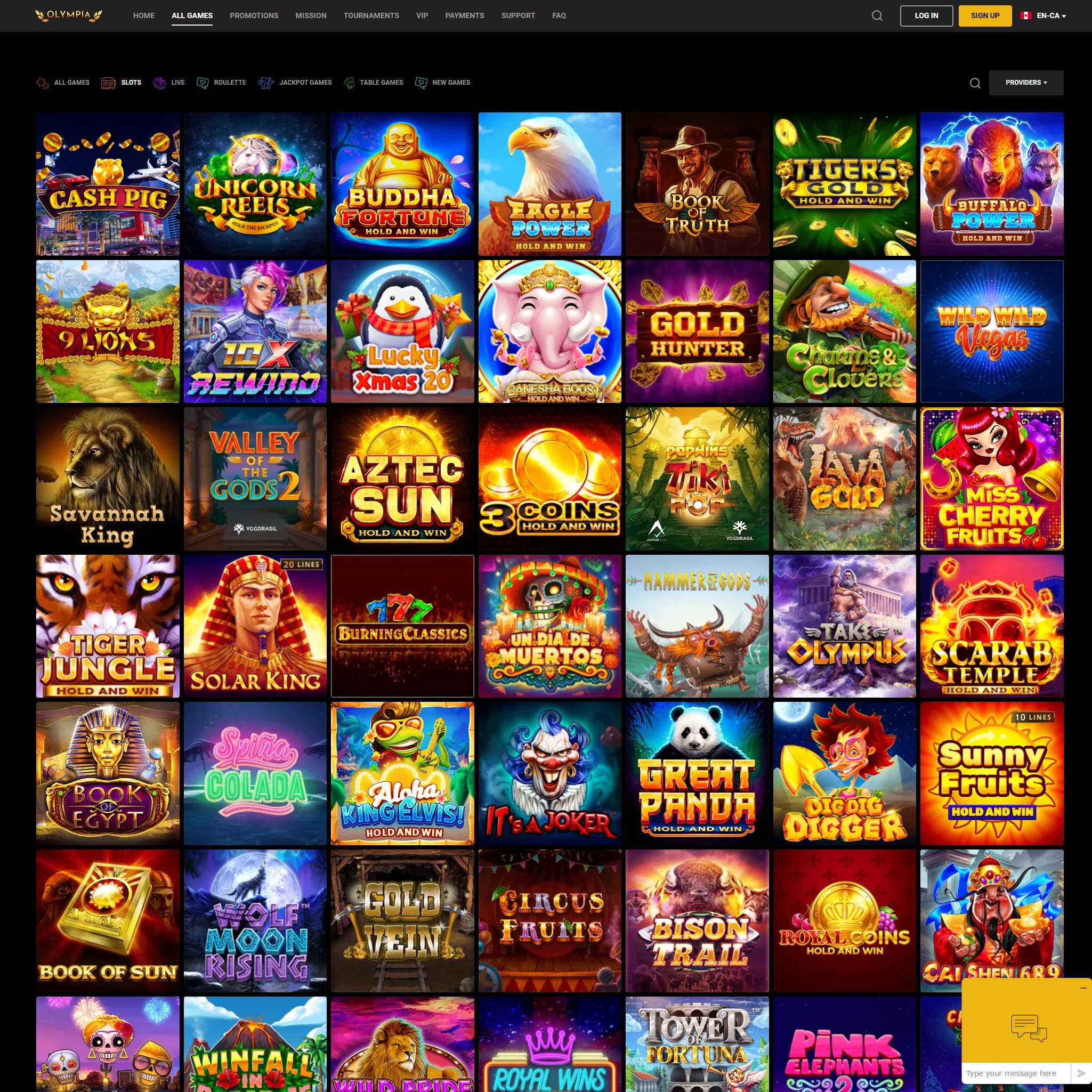 Olympia Casino full games catalogue