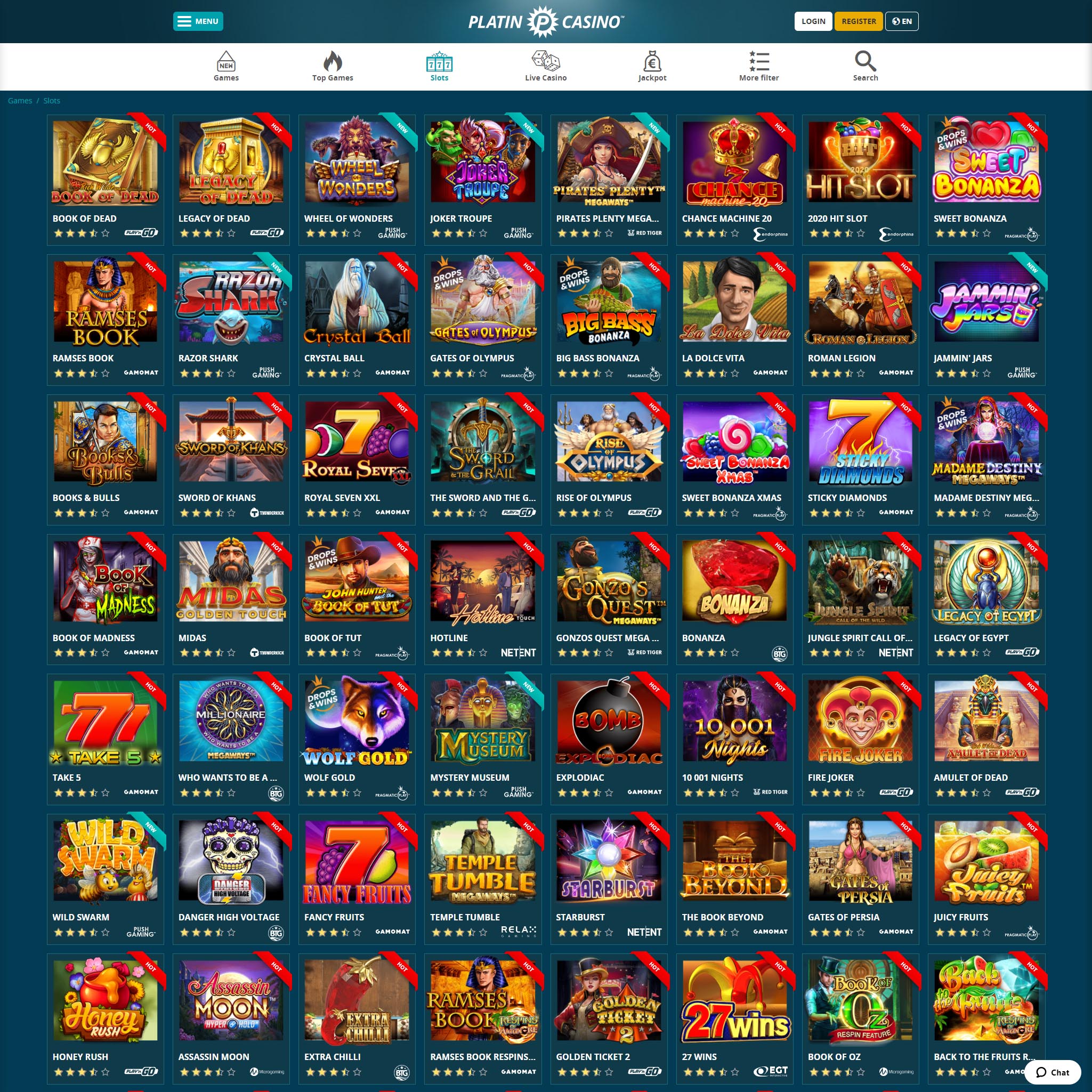 Platin Casino full games catalogue