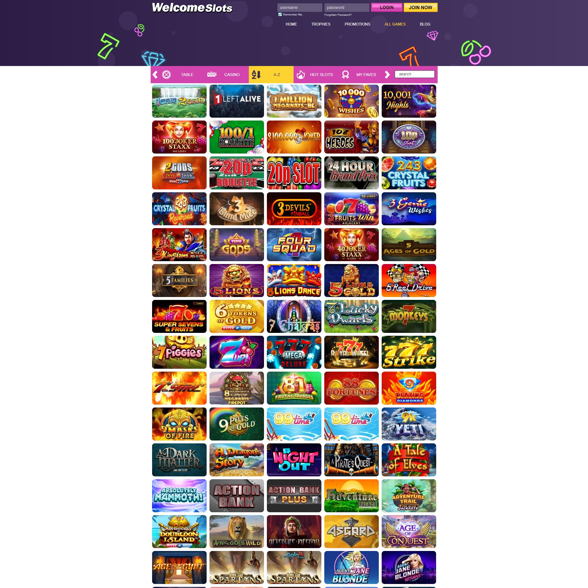 Find Welcome Slots Casino game catalog
