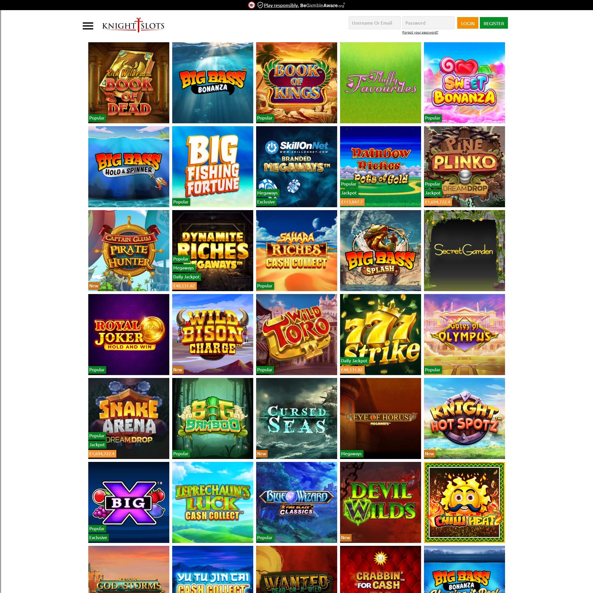 Knight Slots Casino full games catalogue