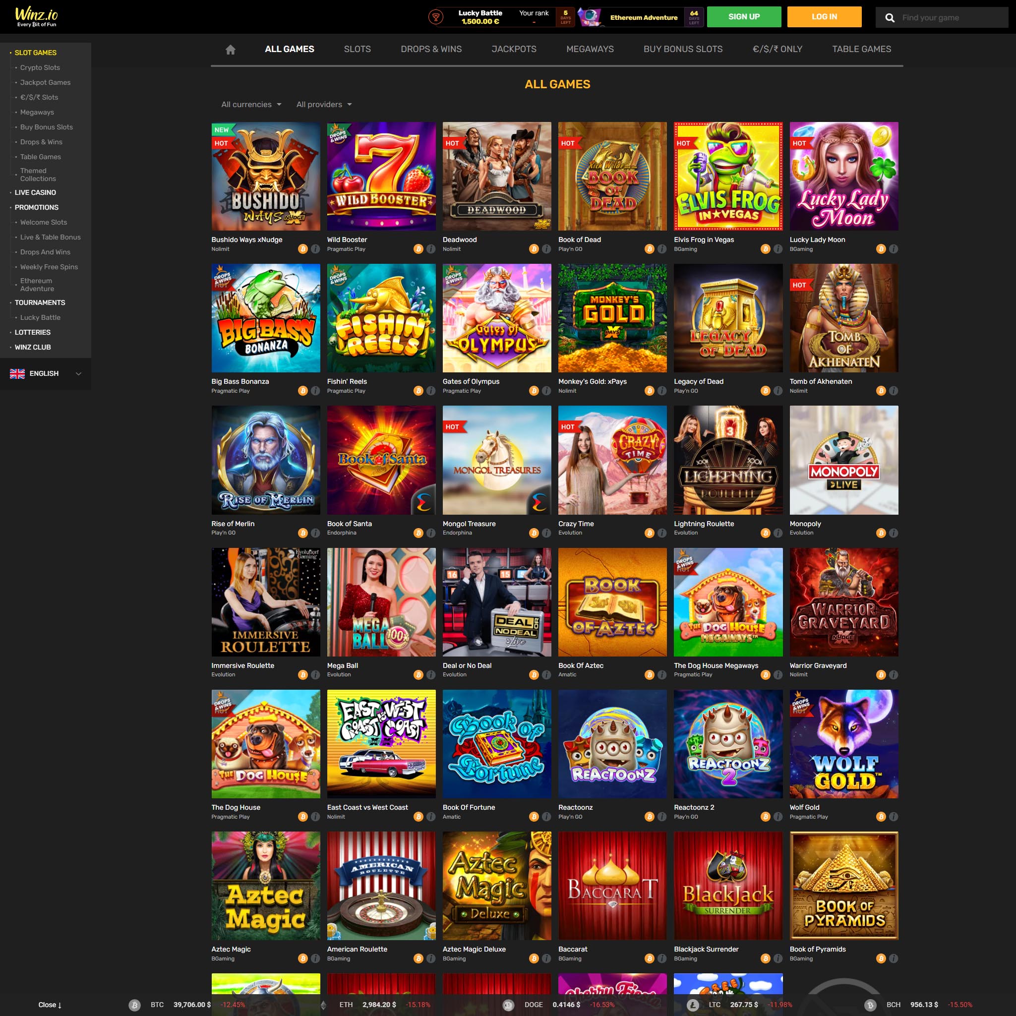 Winz Casino full games catalogue