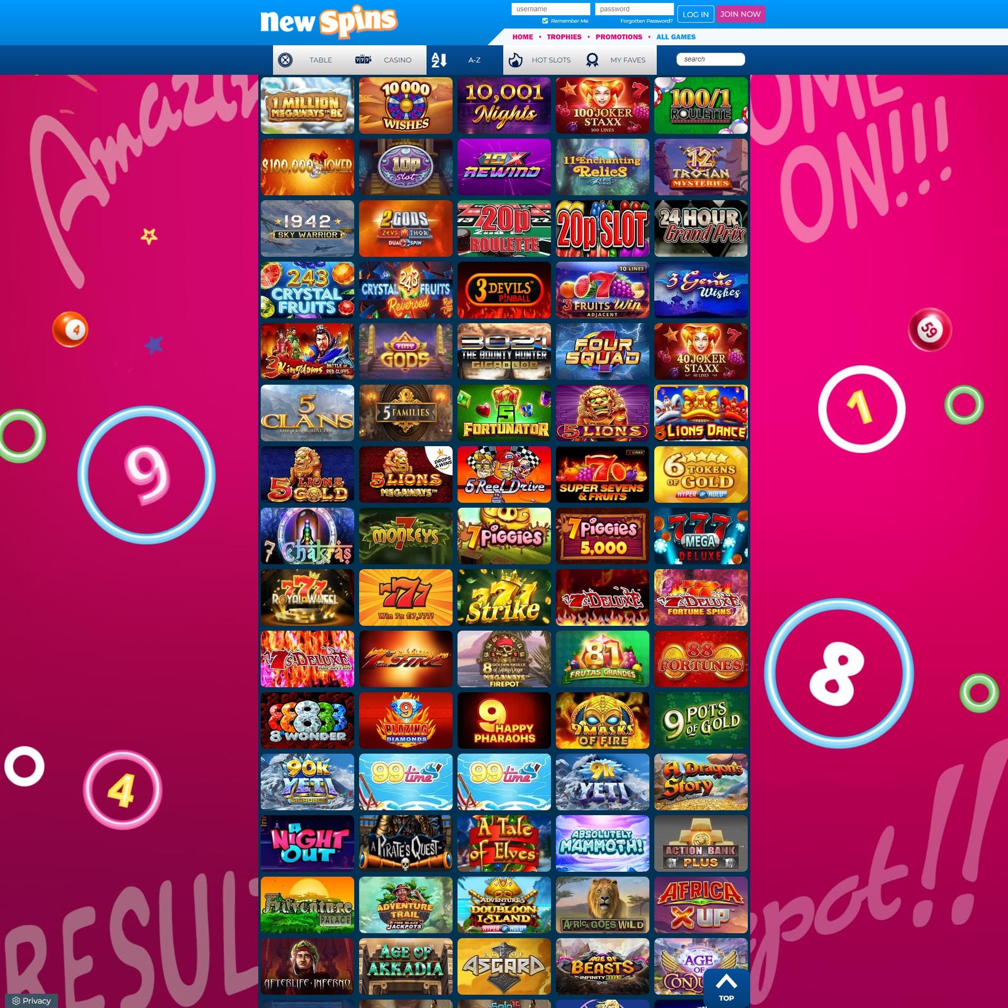 New Spins Casino full games catalogue