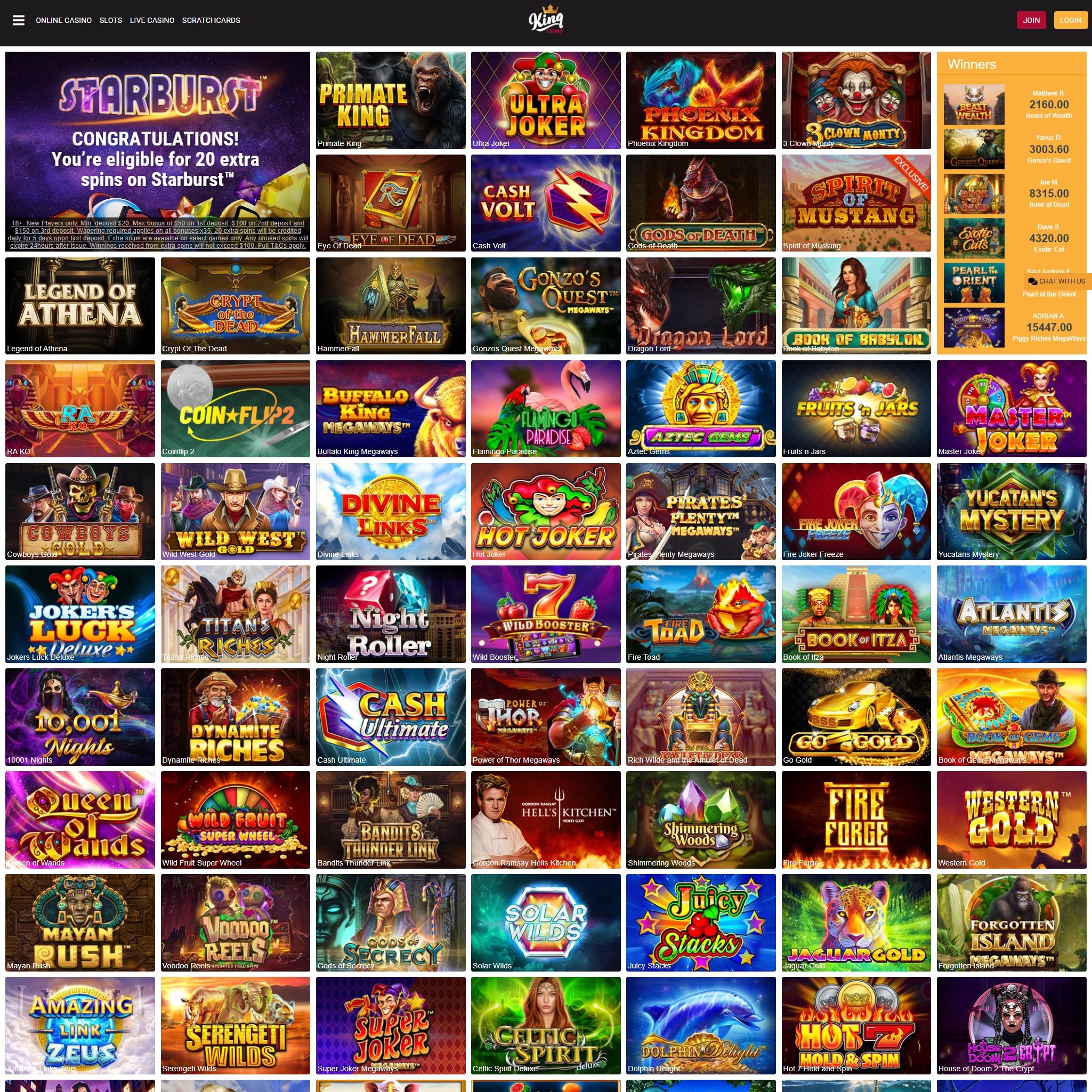 King Casino full games catalogue