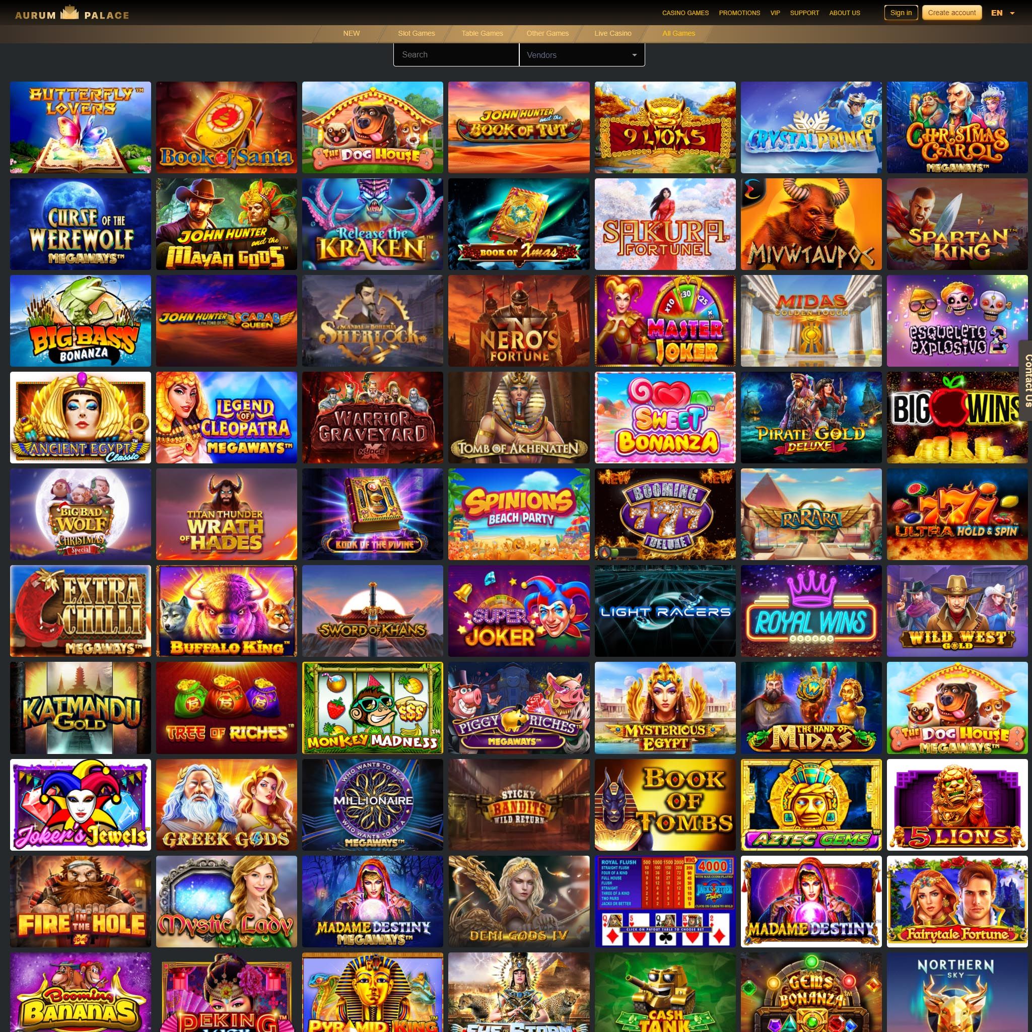 Aurum Palace Casino full games catalogue
