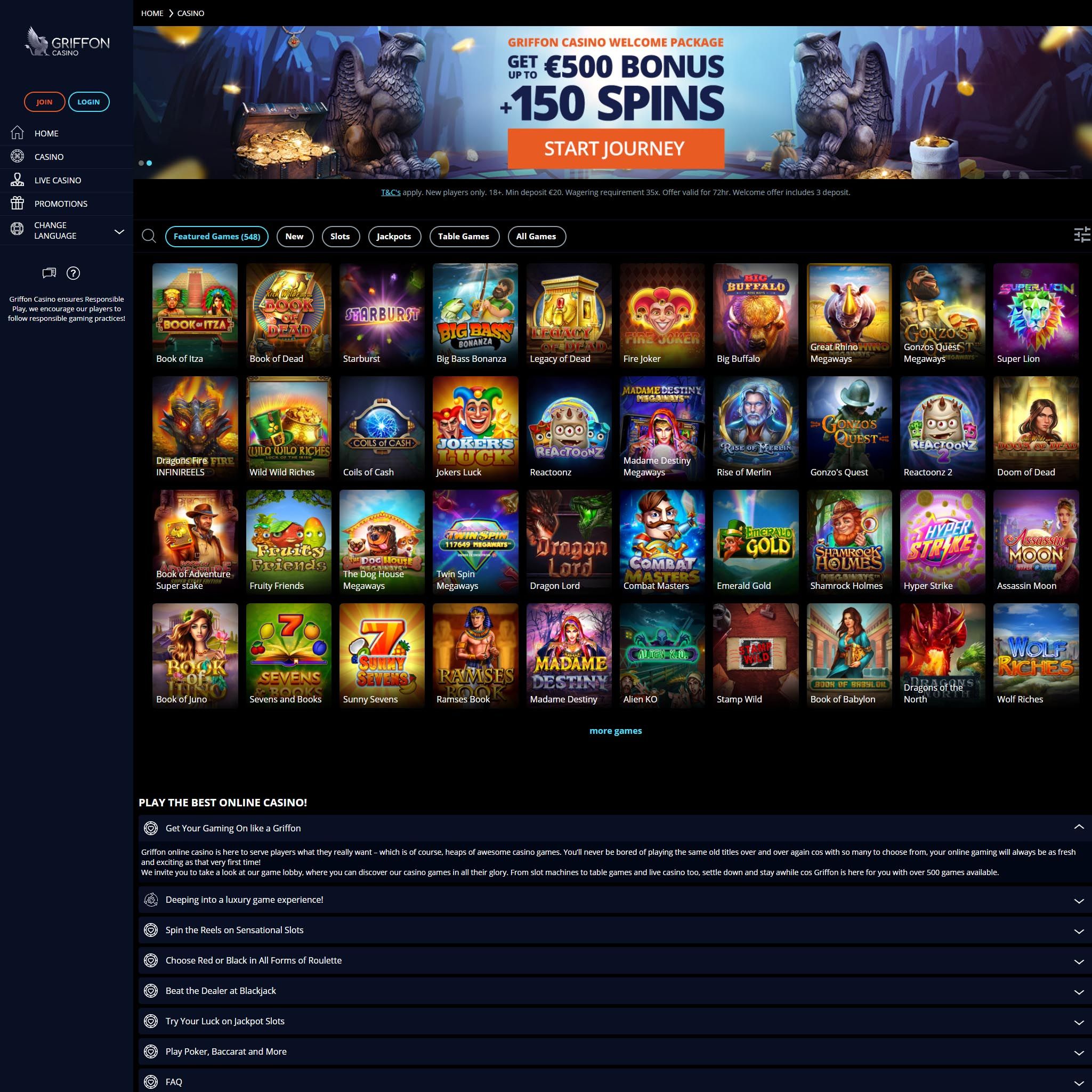 Griffon Casino full games catalogue