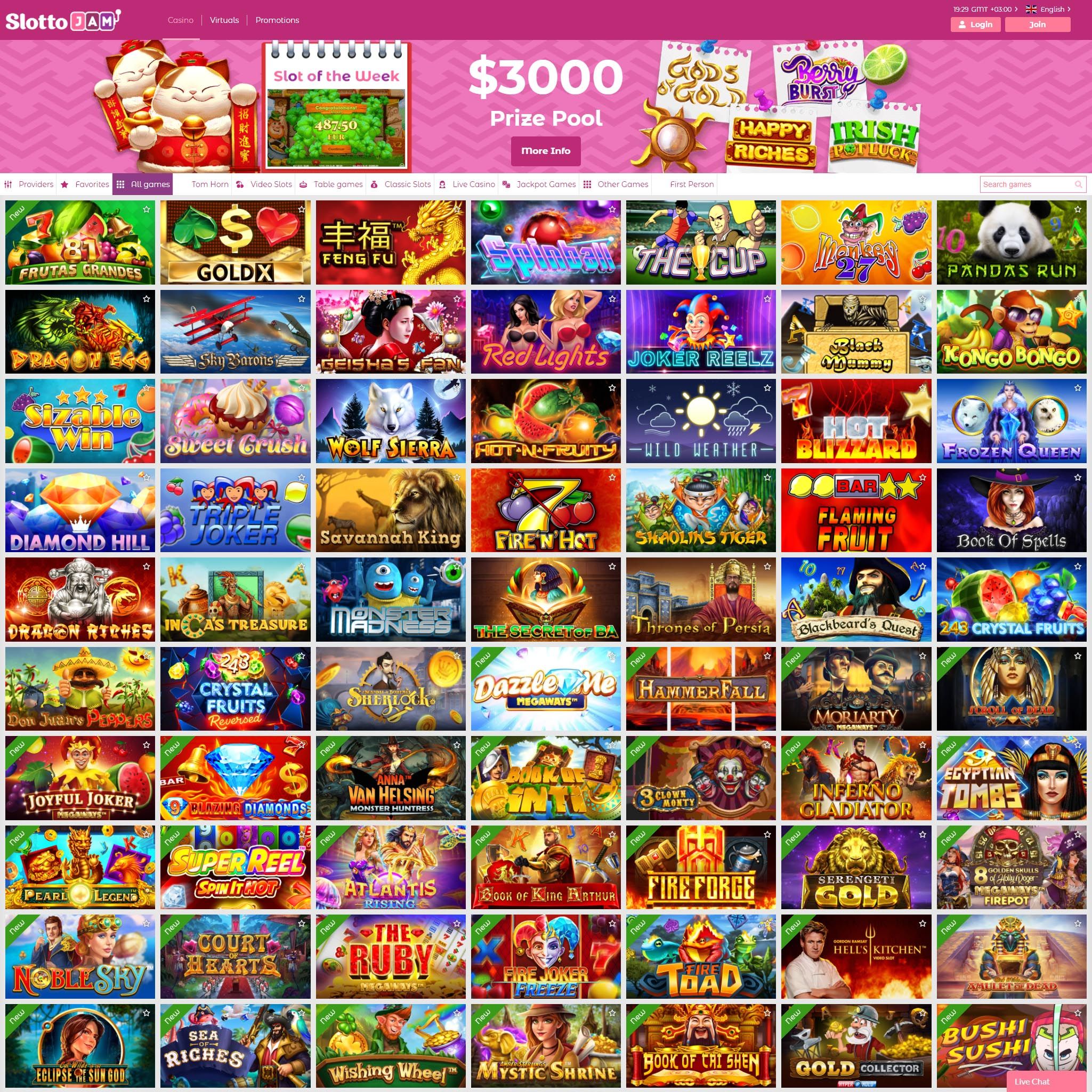 SlottoJAM Casino full games catalogue