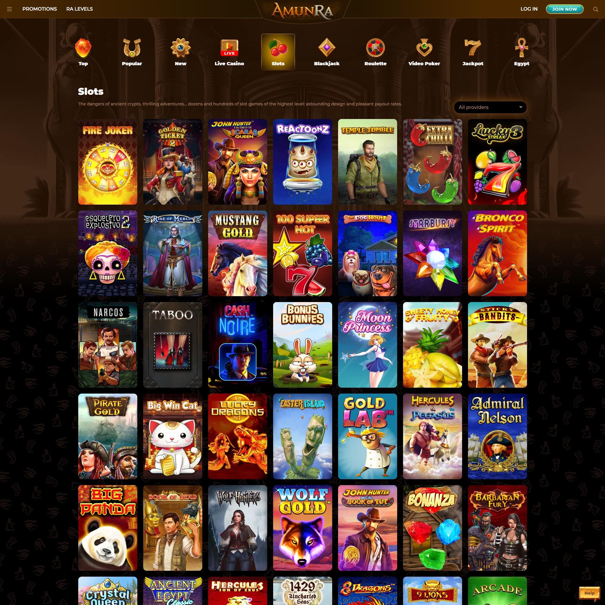 AmunRa Casino full games catalogue