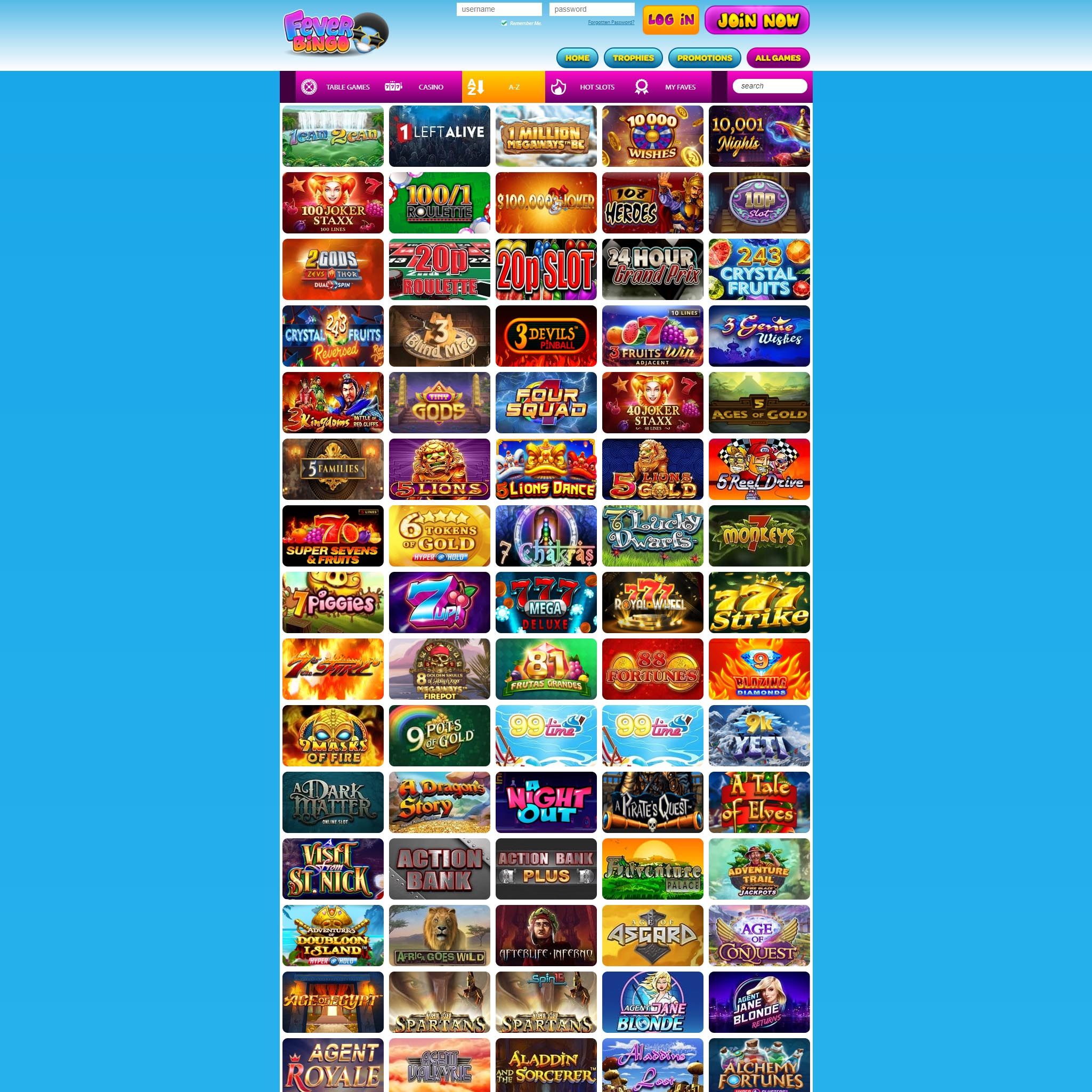 Find Fever Bingo game catalog