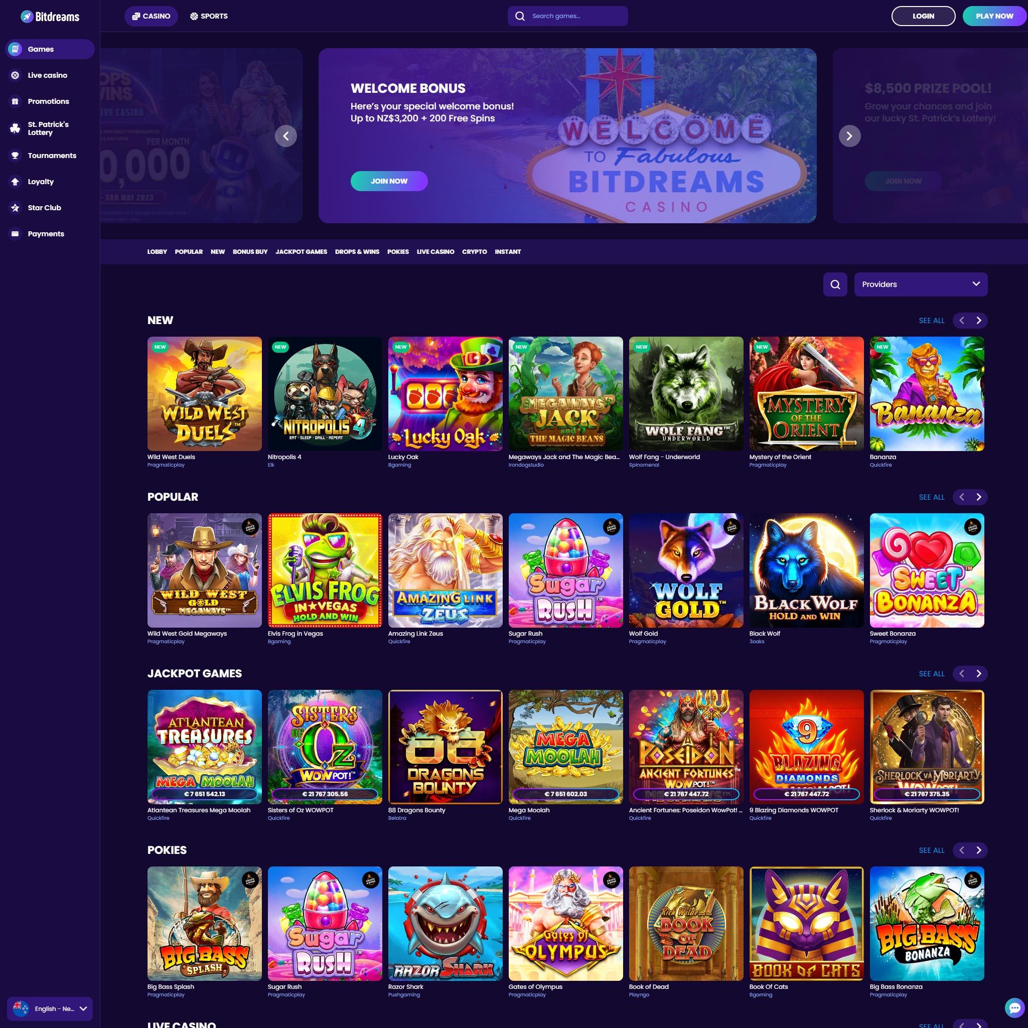 Bitdreams Casino full games catalogue