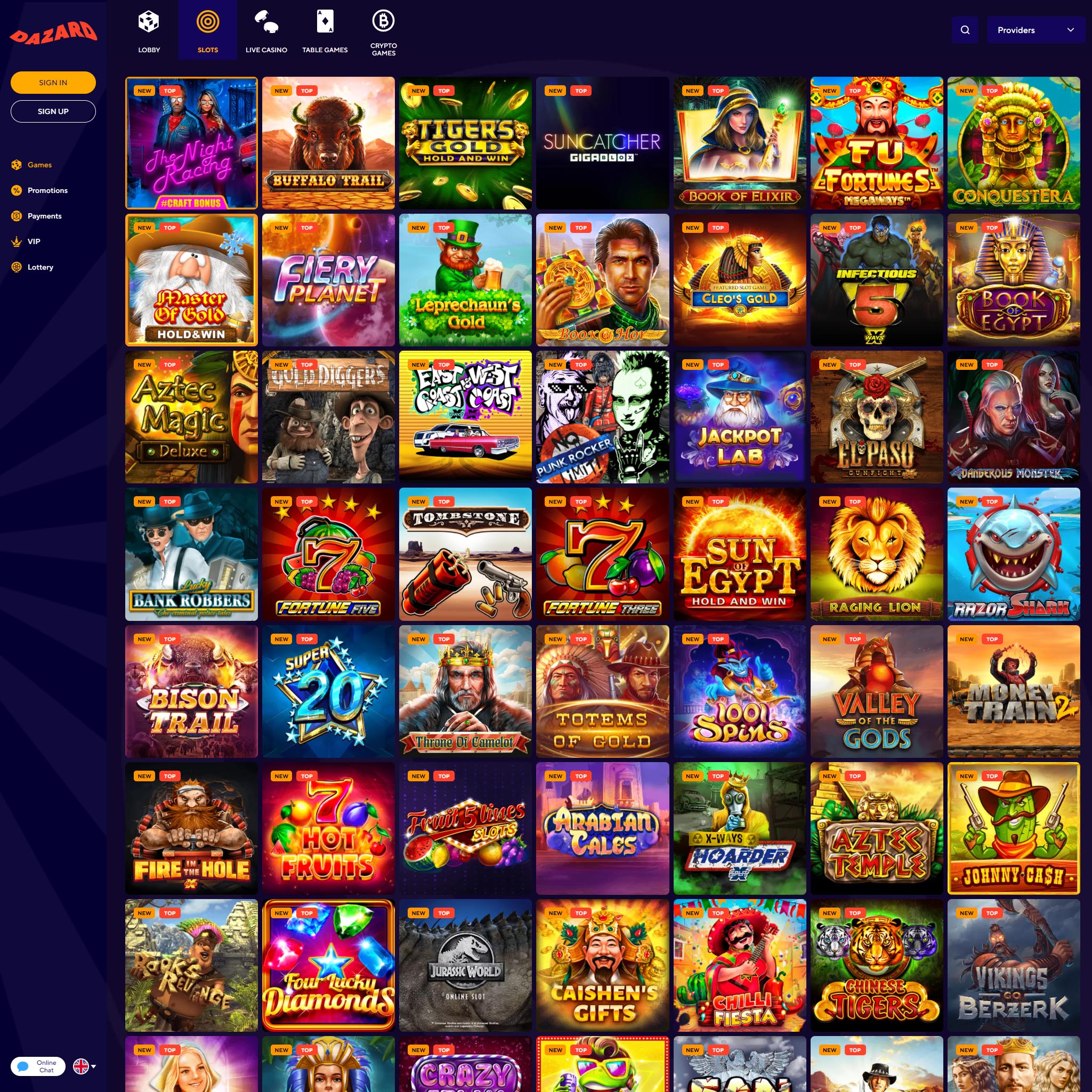 Dazard Casino full games catalogue