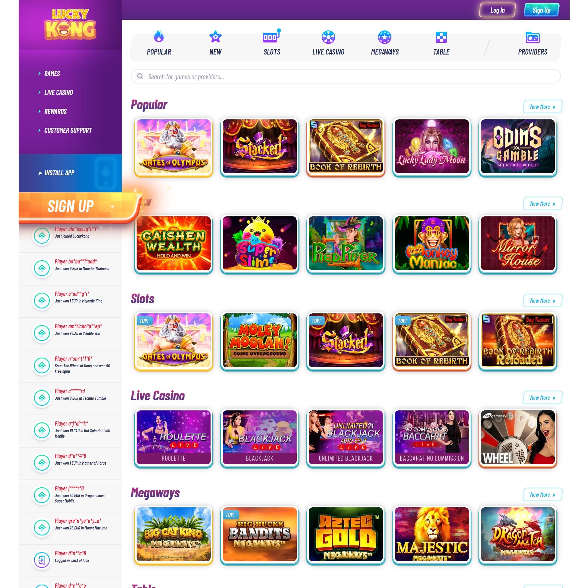 Lucky Kong Casino full games catalogue